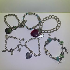 Lot of 6 Random Charm/Link Bracelets
